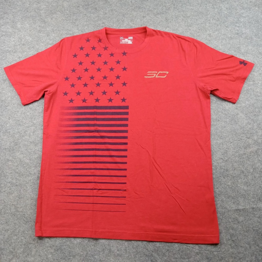 Under Armour Shirt Mens Large HeatGear SC30 Flag Graphic Tee Loose Steph Curry